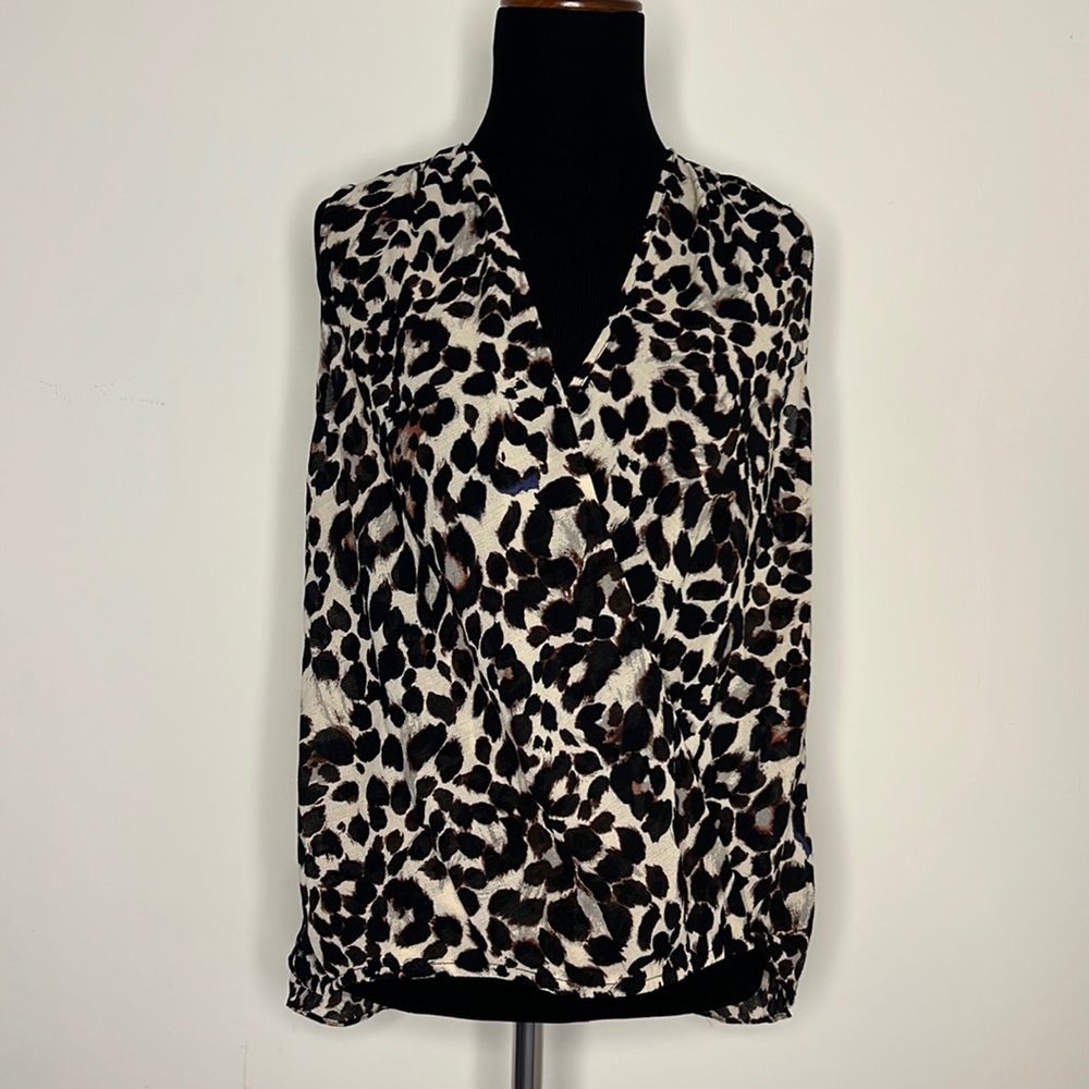 RENEE C. Leopard Faux Wrap Sleeveless Leopard Print Blouse S